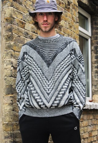 VINTAGE / 80'S / BLACK PATTERNED JUMPER