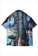 PAINT SPLATTER PRINT SHIRT PUNK ABSTRACT GRAPHIC TOP IN GREY