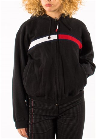 VINTAGE 90S BLACK TOMMY HILFIGER SPELLOUT HOODIE