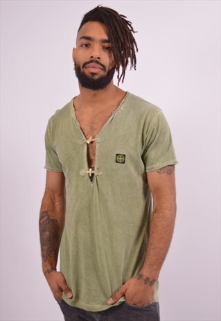 STONE ISLAND MENS VINTAGE T-SHIRT TOP MEDIUM GREEN 90S