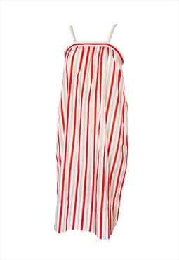 70s vintage Red/White Candy Striped Boho Sun/Smock Dress 