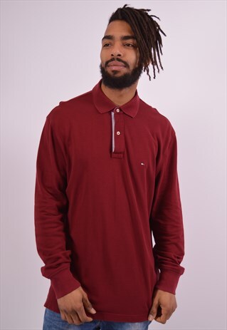 VINTAGE TOMMY HILFIGER POLO SHIRT LONG SLEEVE MAROON