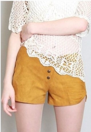 VINTAGE 1970'S AMAZING MUSTARD TAN SUEDE SHORTS