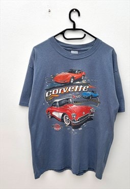 Vintage Gildan corvette blue car T-shirt large 