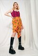 Vintage Skirt 80s Reworked Watermelon Linen Midi