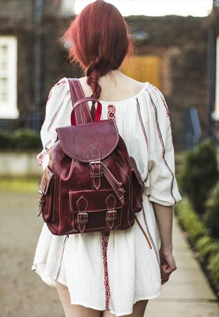 BURGUNDY LEATHER BACKPACK