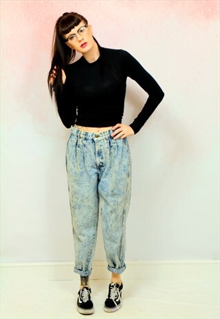 1980S VINTAGE HIGH WAIST LIGHT ACID WASH MOM JEANS