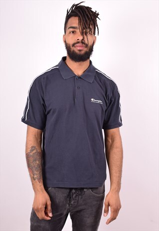 CHAMPION MENS VINTAGE POLO SHIRT LARGE BLUE 90S