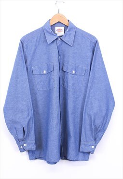 Vintage Dickies Shirt Blue Long Sleeve With Button Pockets
