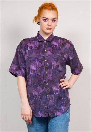 VINTAGE 90'S PURPLE ABSTRACT PATTERN OVERSIZED SHIRT