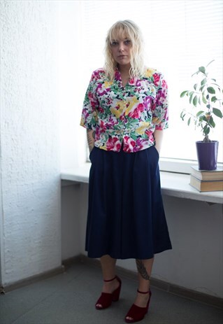 VINTAGE 80'S MULTI COLOUR FLOWER PATTERNED CROP TOP