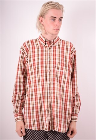 LEVI'S MENS VINTAGE SHIRT LARGE MAROON CHECK 90S
