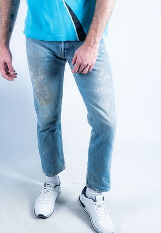 VINTAGE LEVI'S 501 JEANS IN BLUE DENIM WITH RIPS PAINT MARKS