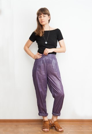 PURPLE POLKA DOTS SOFT THIN SHINY COTTON PANTS