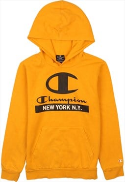 Vintage 90's Champion Hoodie Spellout Pullover Yellow Large