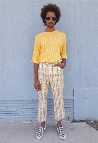 70S CLASSIC SKATER GRID PATTERN CROPPED GOLF PANTS 32