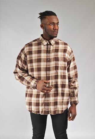 VINTAGE BROWN CHECKED FLANNEL SHIRT
