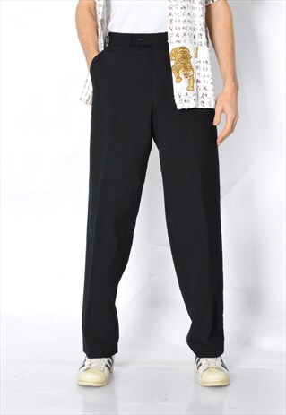 VINTAGE 90S BLACK MINIMALIST WOOL BLEND MENS PANTS
