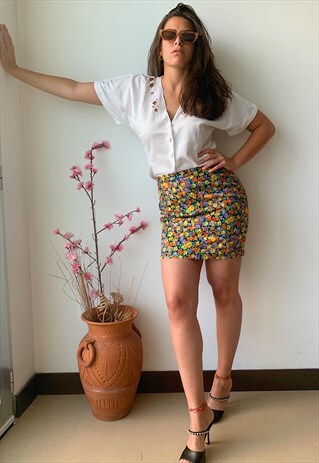 VINTAGE LATE 90'S MINI SKIRT IN FLORAL PATTERN