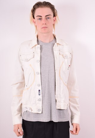 ZU ELEMENTS MENS VINTAGE DENIM JACKET SMALL WHITE 90S