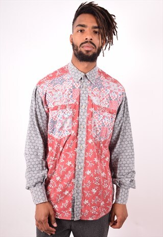 BENETTON MENS VINTAGE SHIRT MEDIUM MULTI FLORAL 90S