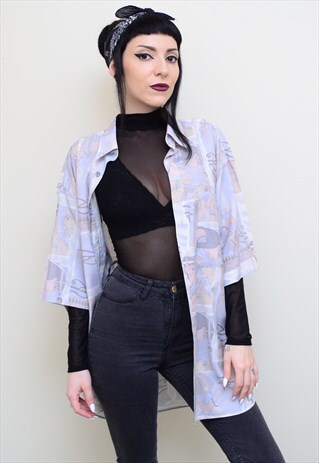 VINTAGE 90'S EGYPTIAN PASTEL PATTERNED OVERSIZED SHIRT