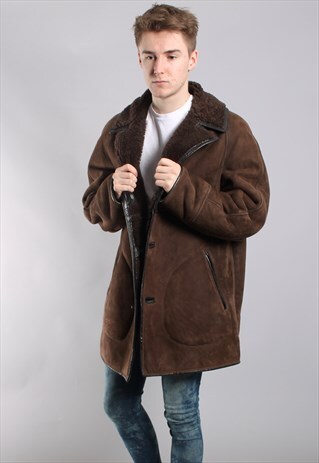 VINTAGE SHEEPSKIN SHEARLING SHERPA LINED JACKET COAT
