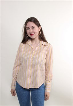 Vintage 90s secretary blouse, yellow striped blouse