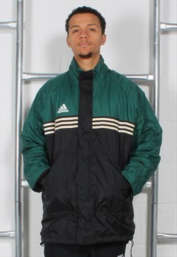 Vintage Adidas Sports Rain Jacket in Green with Logo Large