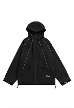 Utility windbreaker grunge rain jacket gorpcore jacket black