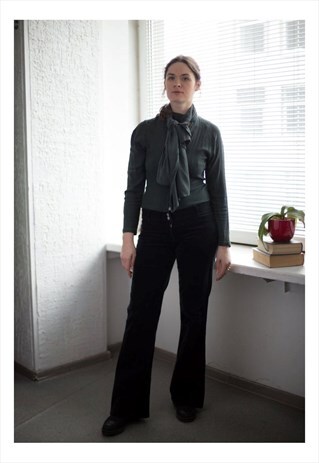 VINTAGE 90'S BLACK VELVET FLARE LOW WAISTED TROUSERS