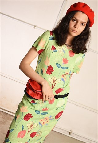 90'S RETRO FLORAL PRINT SUMMER MINI PENCIL DRESS