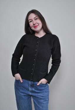 Minimalist wool sweater, vintage cardigan - MEDIUM size 
