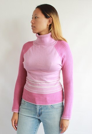 BABY PINK 90S STYLE ROLL NECK TOP