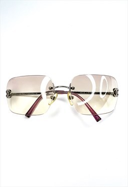 Chanel Sunglasses Rimless Rectangle Pink Clear Crystal CC