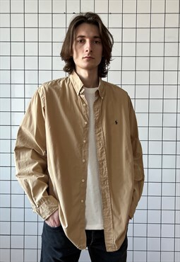 Vintage POLO RALPH LAUREN Button Up Shirt Long Sleeve Beige