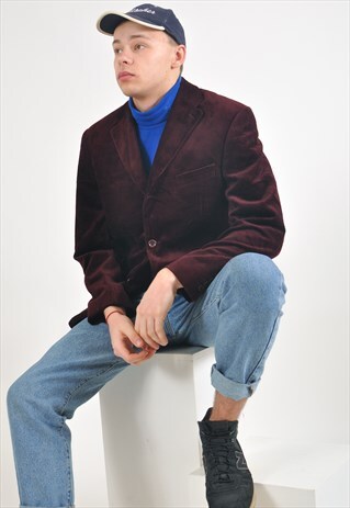 VINTAGE CORDUROY BLAZER JACKET IN DARK PURPLE