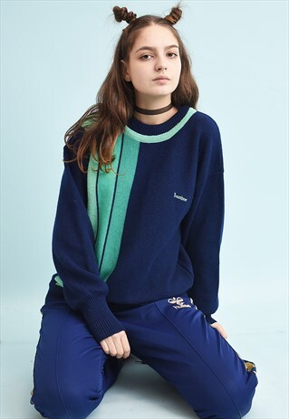 70'S RETRO STRIPED NAVY BLUE JUMPER TOP