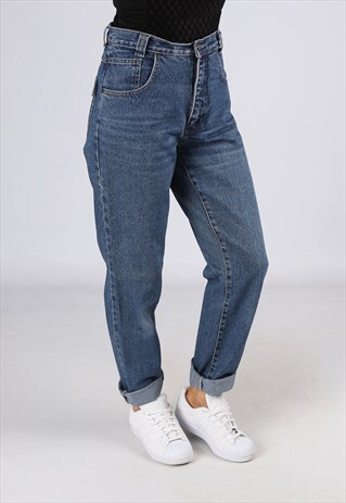 HIGH WAISTED DENIM JEANS TAPERED LEG VINTAGE UK 12 (C25Q)