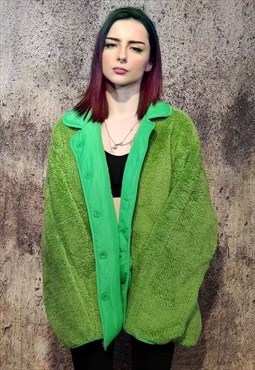 Reversible fleece jacket two sided bright bomber green