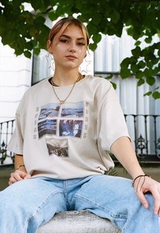 SHORT SLEEVED T-SHIRT IN SAND WITH FESTIVAL PHOTO PRINT