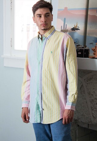 VINTAGE POLO RALPH LAUREN SHIRT COLOR BLOCK LOGO 90S X 12.7