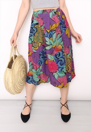 VINTAGE 90S FLORAL PRINT PLEATED MIDI SKIRT