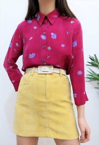CUTE 90S VINTAGE PINK FLORAL COLLARED SHIRT / BLOUSE