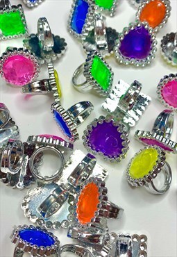 plastic gem statement silver party bag festival unisex rings