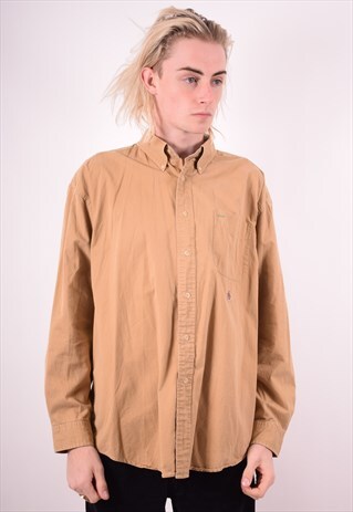 TOMMY HILFIGER MENS VINTAGE SHIRT LARGE BROWN 90S