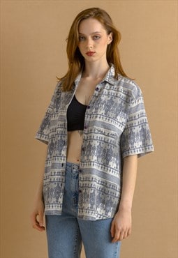 Cotton Checked Abstract Pattern Unisex Shirt Medium 7403