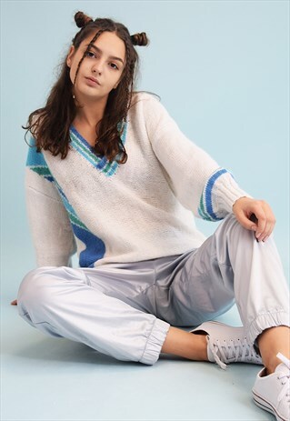 90'S RETRO SLOUCHY OVERSIZED CRICKET KNIT JUMPER