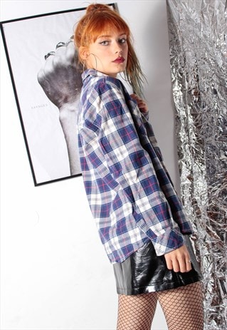 80S VINTAGE RARE ADIDAS 90S GRUNGE BLUE WHITE CHECKED SHIRT