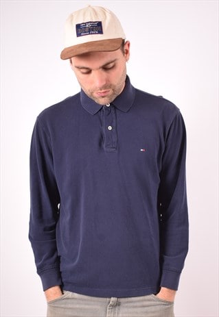 TOMMY HILFIGER MENS VINTAGE POLO SHIRT MEDIUM BLUE 90S